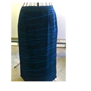 Norton McNaughton Long Women's Skirt Size L Navy Blue Teal Print Stretch Waist